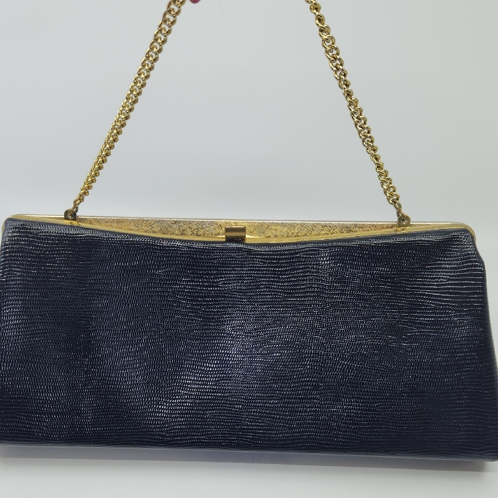 Elegant Vintage Black and Gold Tone Clutch